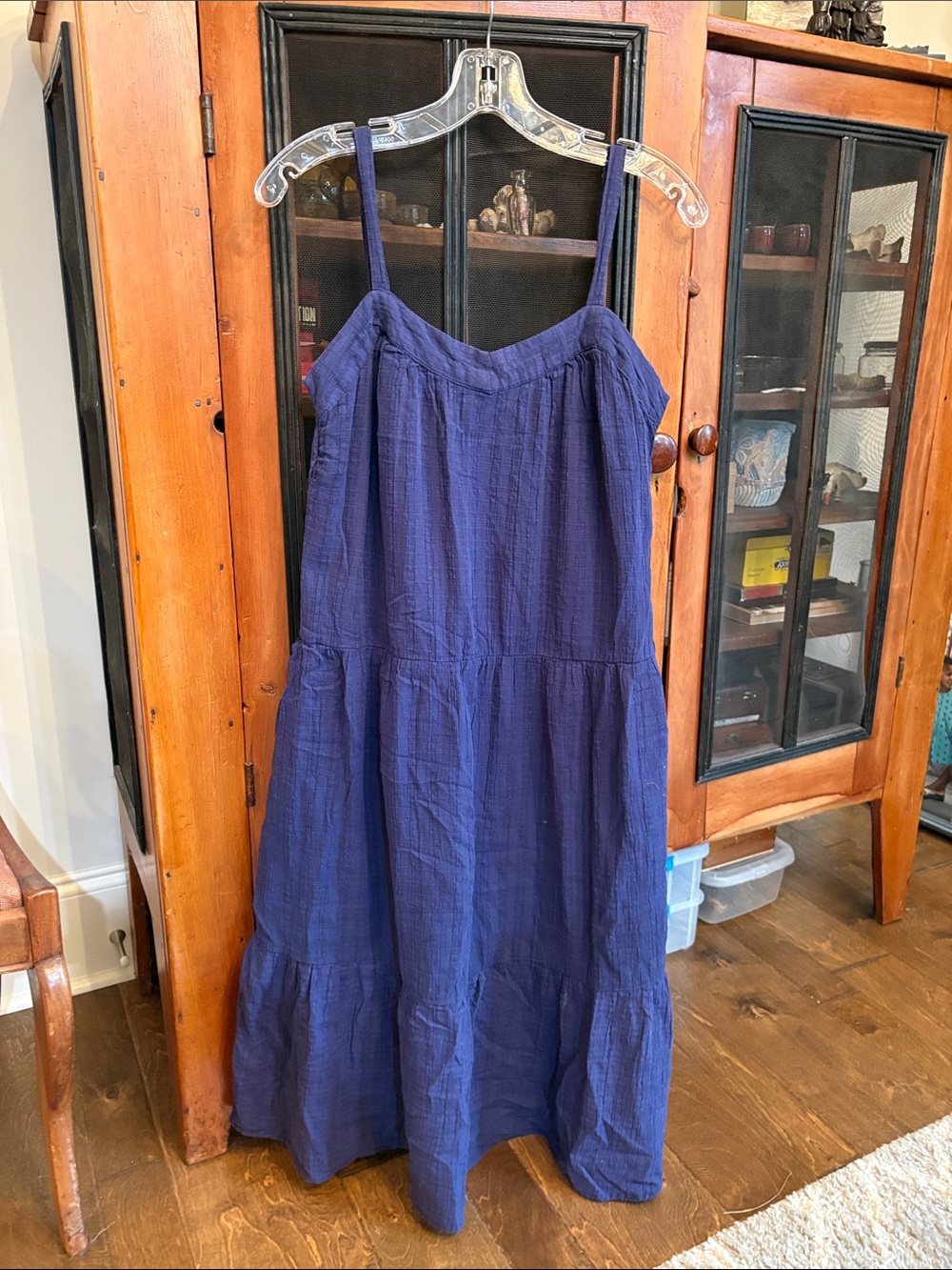 Knox Rose Navy Blue Tiered Spaghetti Strap Midi Dress